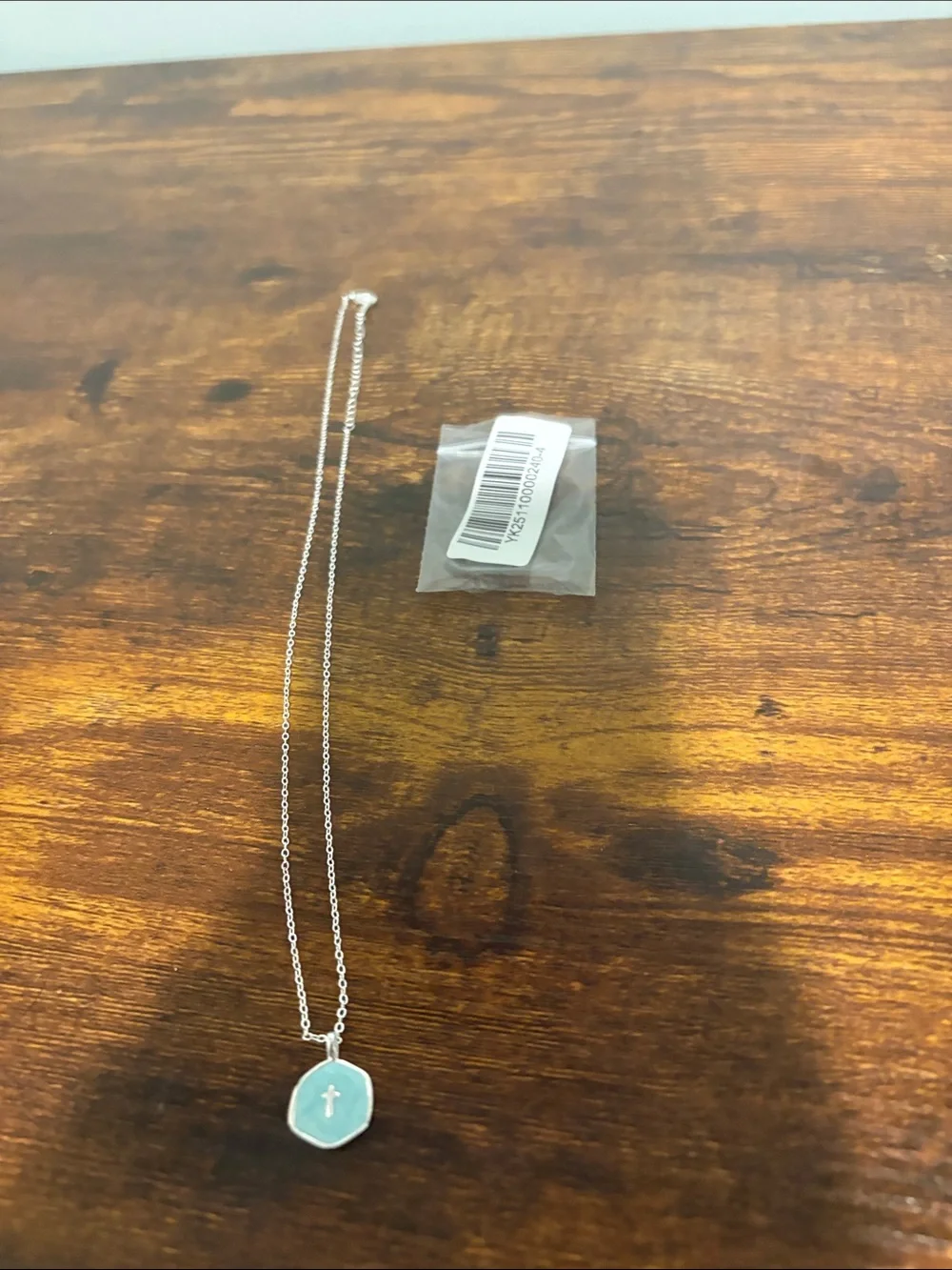 NIP Oriana Grace Aqua Pendant Necklace with Cross Accent